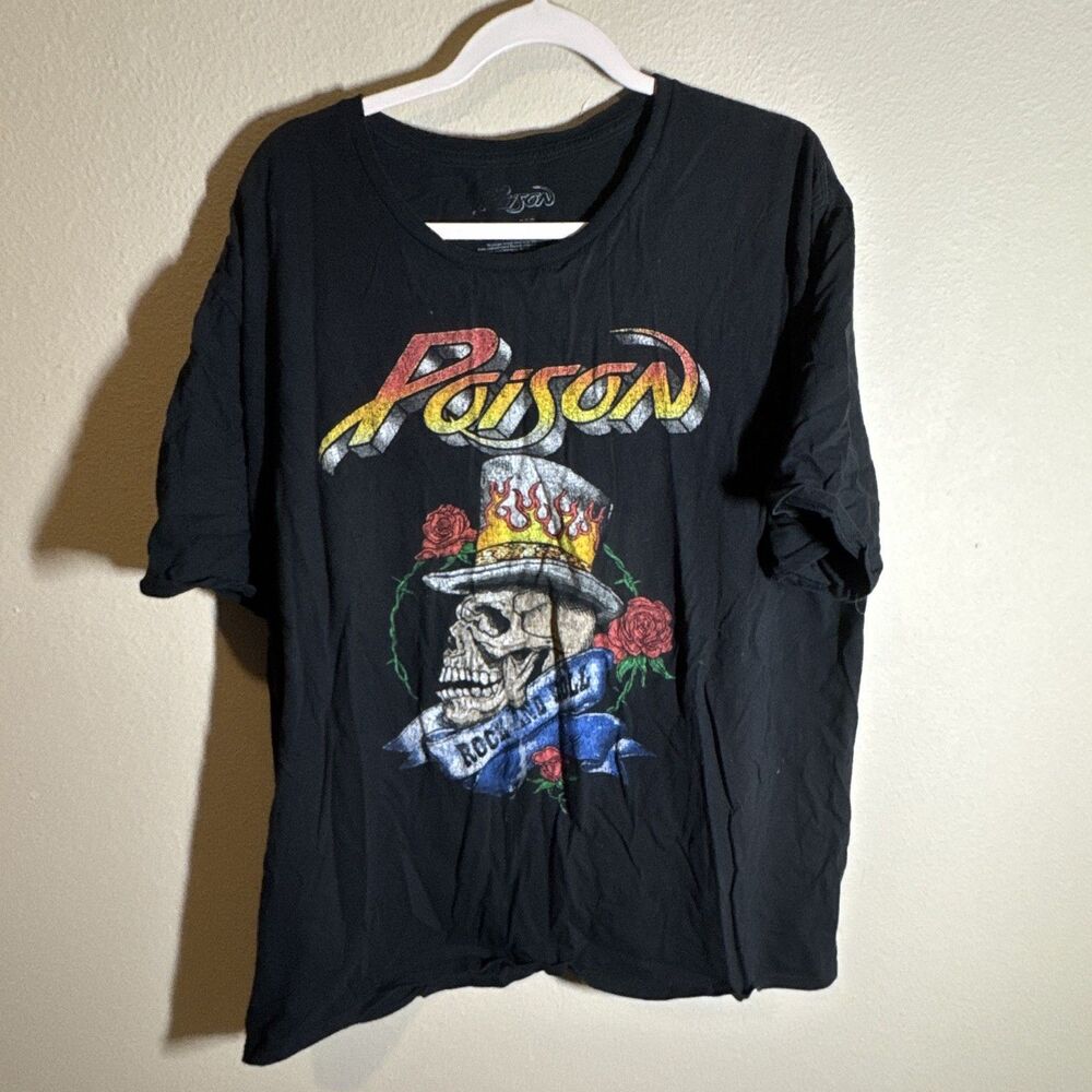 Poison Men’s Graphic Skull Band T-Shirt Black Size 3XL Crew Neck Short Sleeve